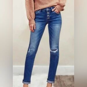 Kancan Jeans - Harrison Mid Rise Cuffed Straight Leg Med Wash Women’s Size - 7